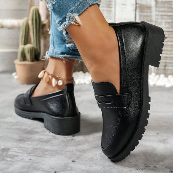 Black Casual Women's  Loafers - Picture 3 of 5